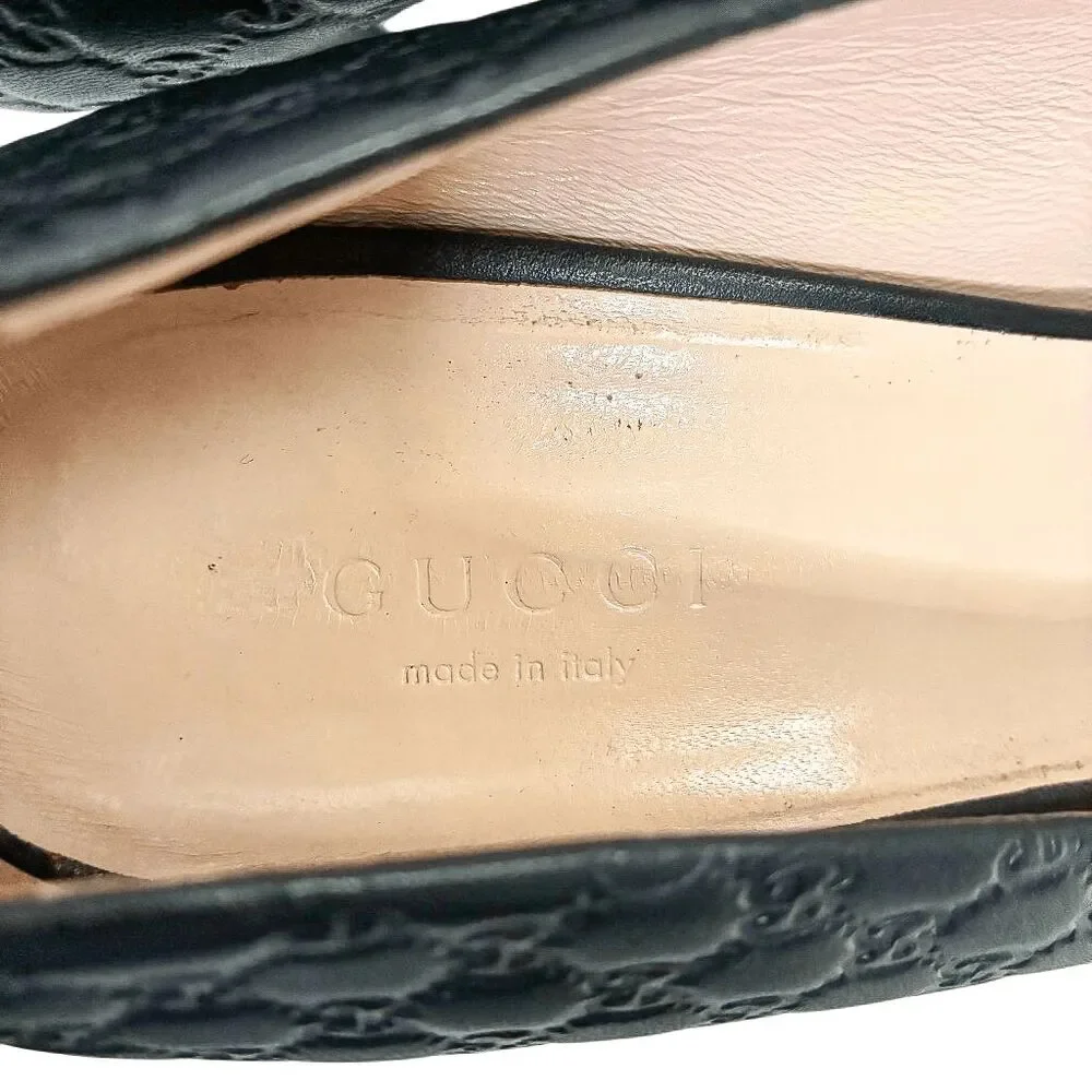 Gucci Microguccissima Black Peep Toe Pumps 38 Block High Heel GG Logo Leather - Picture 9 of 12